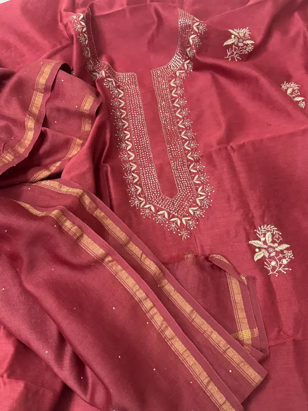 Unstitched Chanderi Chikankari Kurta